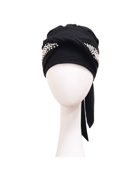 Turbante Oncológico Smooth Ikat Negro – Carebell Headwear