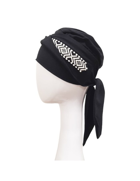 Turbante Oncológico Smooth Ikat Negro – Carebell Headwear