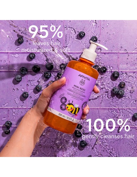 MINI BEES Champú Suave para Niños Arándano & Miel – 98% Natural.