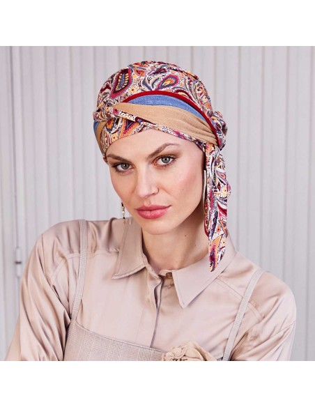 BEATRICE MOROCCAN PAISLEY W.RIBBONS - Bambú Viscosa - CHRISTINE HEADWEAR.