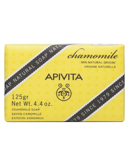 Jabón natural de camomila APIVITA para el cuidado de la piel sensible.