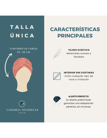 CAREBELL· Turbante Oncológico Confort · Algodón Orgánico · Varias Tonalidades.