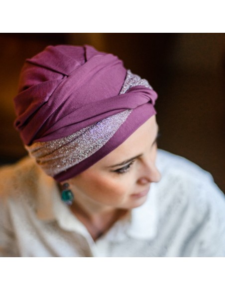 Turbante Oncológico Confort Gala Malva – Carebell Headwear