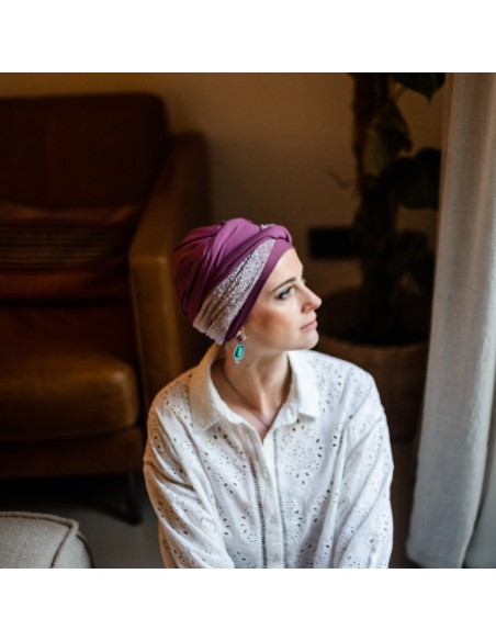Turbante Oncológico Confort Gala Malva – Carebell Headwear