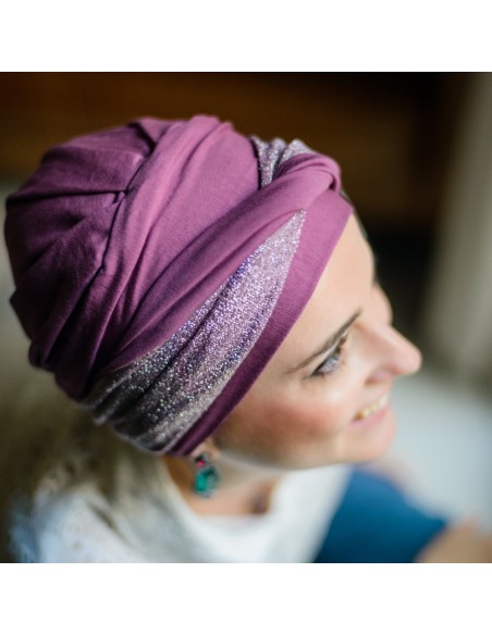 Turbante Oncológico Confort Gala Malva – Carebell Headwear