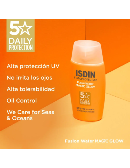 ISDIN Fusion Water Magic Glow SPF 50 – Protector Solar Facial Ultraligero con Efecto Glow