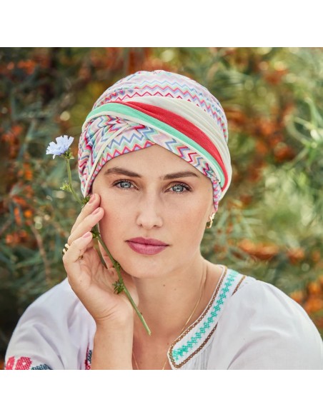 Turbante Oncológico · Shakti Zig Zag Vibes en Viscosa de Bambú · Christine Headwear