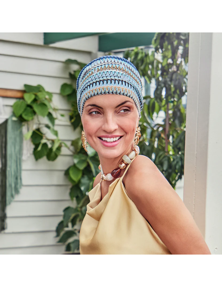 Turbante Oncologico · Ruby Skye Zig Zag Blues · Boho · Christine Headwear
