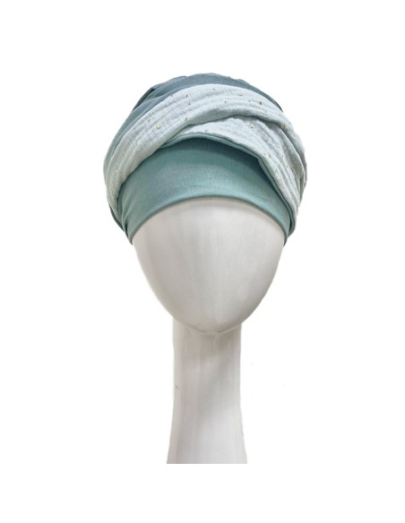 ELEGANCE AGUAMARINA GOLD - Turbante Bambú y Algodón - CAREBELL HEADWEAR