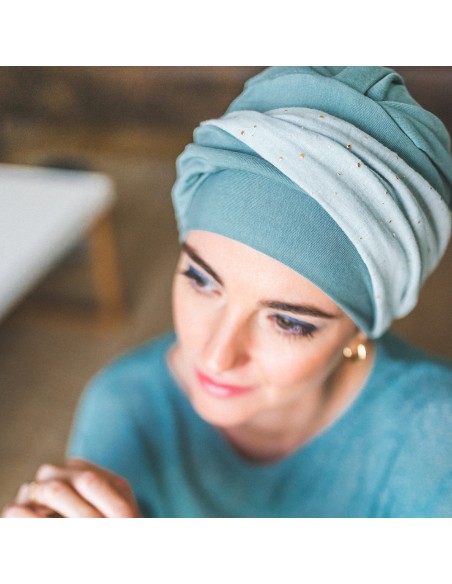 ELEGANCE AGUAMARINA GOLD - Turbante Bambú y Algodón - CAREBELL HEADWEAR