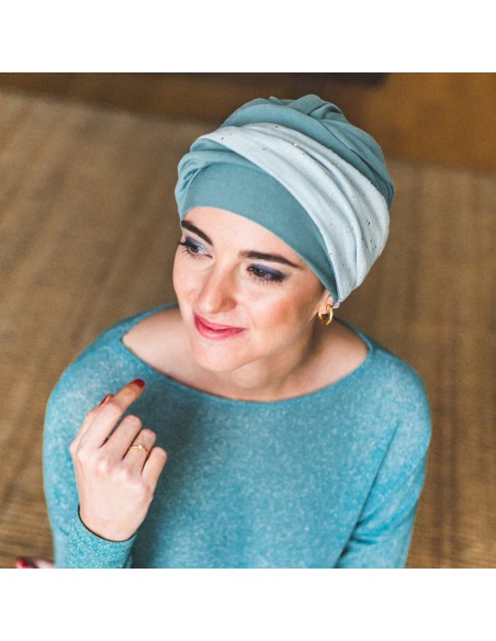 ELEGANCE AGUAMARINA GOLD - Turbante Bambú y Algodón - CAREBELL HEADWEAR