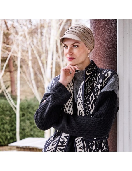 HocYoga cap 1582-167 House of Christine, gorra de bambu para tratamientos oncologicos y alopecia color marron