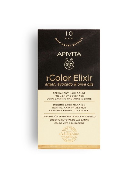 Caja APIVITA My Color Elixir coloración sin amoníaco para cuero cabelludo sensible, color 1.0 negro