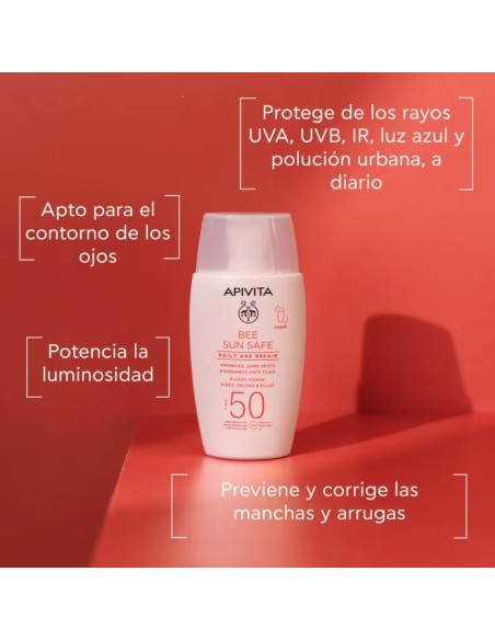 Cofre Apivita Bee Sun Safe con fluido SPF50 y sérum de regalo.