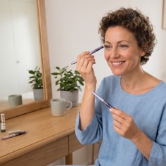 Maquillaje oncologico seguro para perfilar ojos sin pestañas. 2