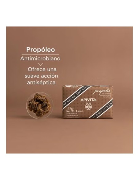 Pastilla de jabón purificante y antiséptico con ingredientes naturales.