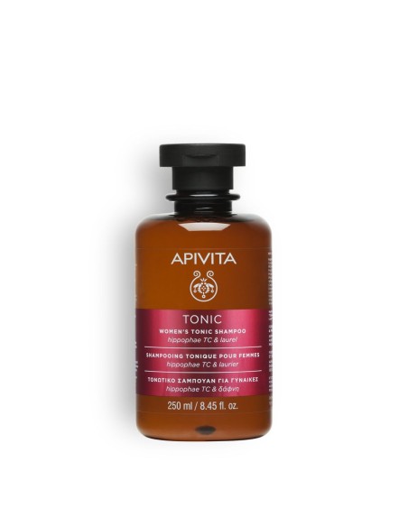 Champú tonificante Apivita para mujeres con caída del cabello.