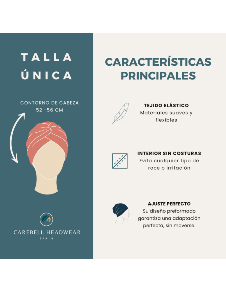 Pañuelo Oncológico con Cintas Smooth Tempo · Tejido de Bambu · Carebell Headwear