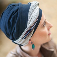 Turbante Oncológico Elegance Knit Blue en Tejido de Bambú... 2