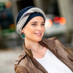 Turbante Oncológico Elegance Knit Blue en Tejido de Bambú... 2