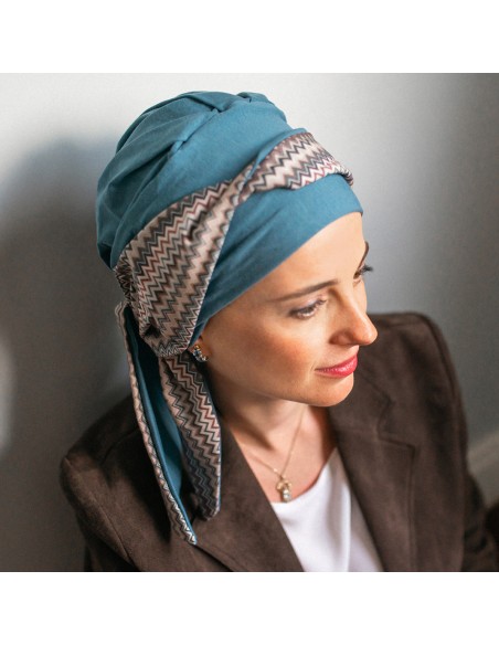 Pañuelo Oncológico con Cintas Smooth Tempo · Tejido de Bambu · Carebell Headwear