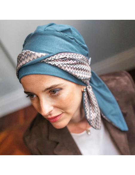 Pañuelo Oncológico con Cintas Smooth Tempo · Tejido de Bambu · Carebell Headwear