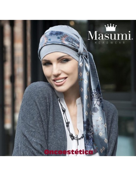 YANNA GREY VELVET BLU FIORI - Gorro Bambú + Cinta - MASUMI HEADWEAR