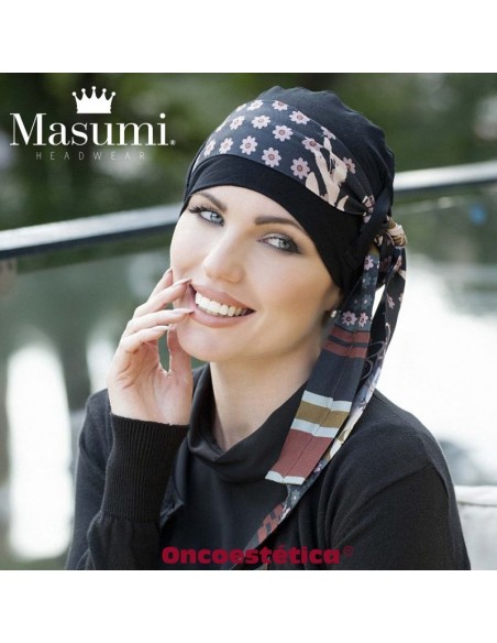 YANNA BLACK BLUSH FIORI - Gorro Bambú + Cinta - MASUMI HEADWEAAR