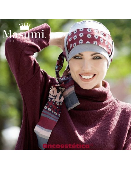 YANNA GREY MAROON FIORI - Gorro Bambu + Cinta - MASUMI HEADWEAR