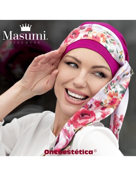 YANNA PURPLE CAMELIA - Gorro algodón + Cinta seda - MASUMI HEADWEAR