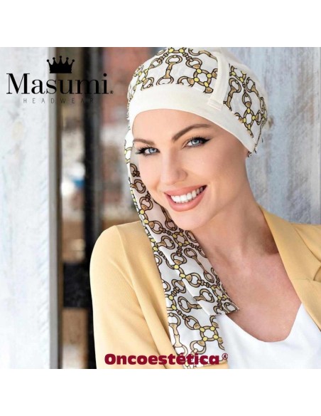 YANNA WHITE GOLDEN CHAIN - Gorro Bambú + Cinta seda - MASUMI HEADWEAR