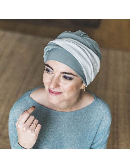 TURBANTE ELEGANCE AGUAMARINA GOLD - Bambú y Algodón - CAREBELL HEADWEAR