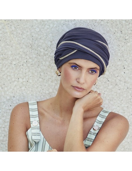 EMMY V -  Shades of Blue Gold - Turbante Bambu + Banda  - CHRISTINE HEADWEAR EMMY V -  Shades of Blue Gold - Turbante Bambu + Banda  - CHRISTINE HEADWEAR