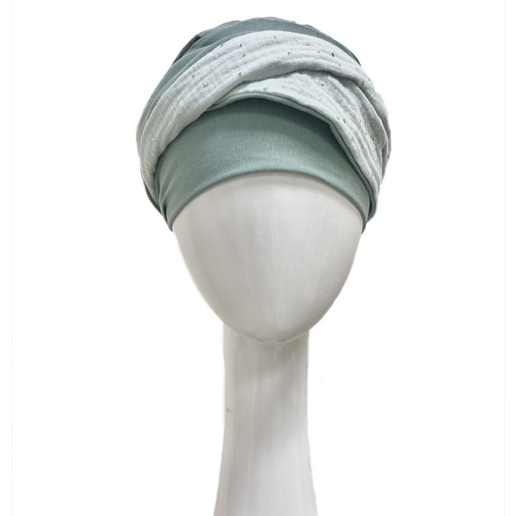 TURBANTE ELEGANCE AGUAMARINA GOLD - Bambú y Algodón - CAREBELL HEADWEAR