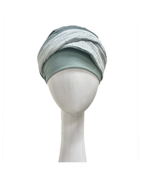 TURBANTE ELEGANCE AGUAMARINA GOLD - Bambú y Algodón - CAREBELL HEADWEAR