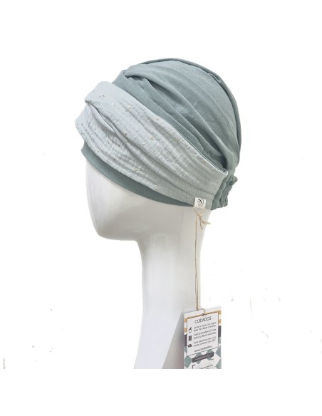 TURBANTE ELEGANCE AGUAMARINA GOLD - Bambú y Algodón - CAREBELL HEADWEAR