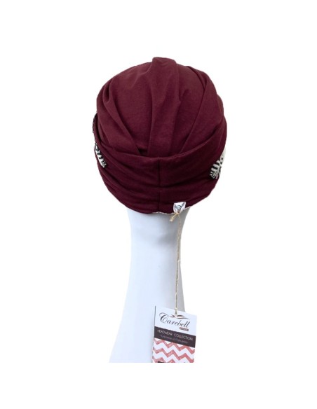 TURBANTE CONFORT IKAT BURDEOS - bambú y algodón - Carebell Headwear
