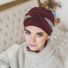 TURBANTE CONFORT IKAT BURDEOS - bambú y algodón - Carebell Headwear 2