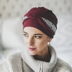 TURBANTE CONFORT IKAT BURDEOS - bambú y algodón - Carebell Headwear