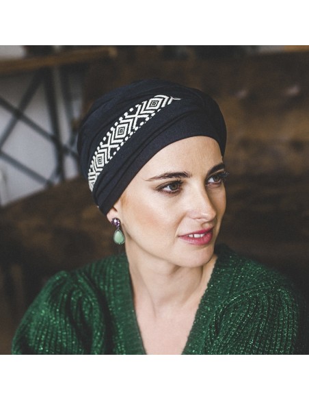 CONFORT IKAT NEGRO - bambú y algodón - Carebell Headwear