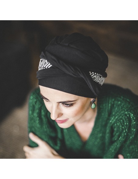 CONFORT IKAT NEGRO - bambú y algodón - Carebell Headwear