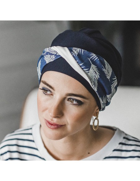 ELEGANCE DENIM PALMS - Turbante Bambú y Algodón - CAREBELL HEADWEAR