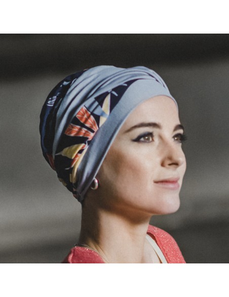 ELEGANCE EXOTIC BLUE - Turbante Bambú y Algodón - CAREBELL HEADWEAR