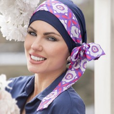 YANNA NAVY PURPLE ROSE - Pañuelo Bambu - MASUMI HEADWEAR