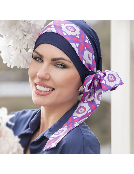 YANNA NAVY PURPLE ROSE - Pañuelo Bambu - MASUMI HEADWEAR