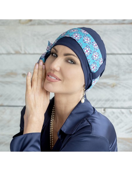 YANNA NAVY SKY FLORA - Pañuelo Bambú + Cinta - MASUMI HEADWEAR