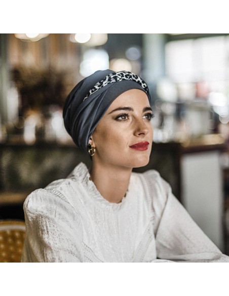 TURBANTE CONFORT LEOPARD GREY - Bambú y Algodón - Carebell Headwear