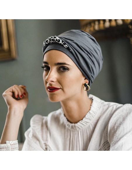 TURBANTE CONFORT LEOPARD GREY - Bambú y Algodón - Carebell Headwear