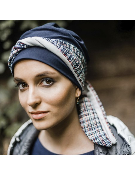 SMART TWEED BLUE - Turbante de Bambú y Algodón- Aderans Headwear