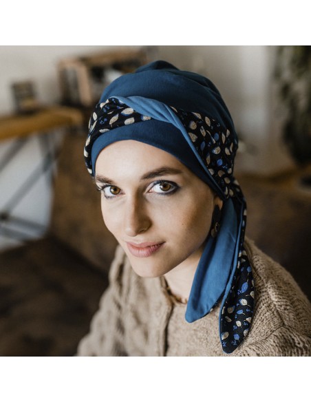 SMART BLUE LEAVES - Turbante de Algodón- Aderans Headwear